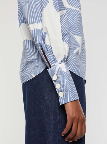 Blouse à fleurs en popeline de coton - Blanc / ciel