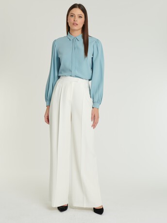 Pantalon large en crêpe envers satin - Blanc casse