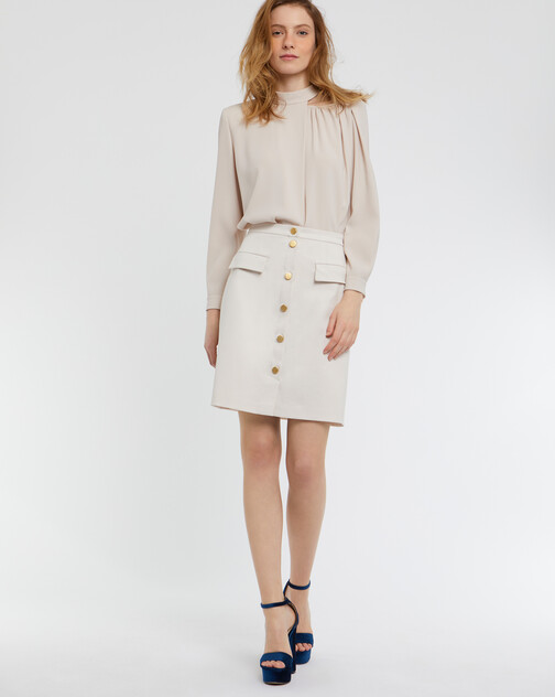 Mini-jupe boutonnée en satin de coton stretch