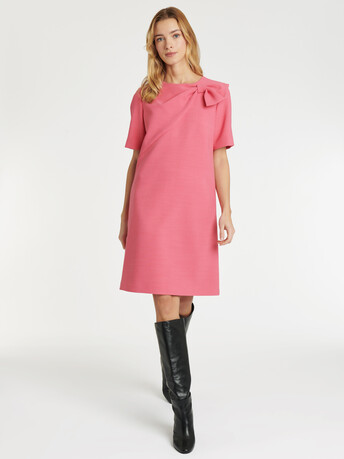 Robe trapèze à noeud en tricotine stretch - Pink