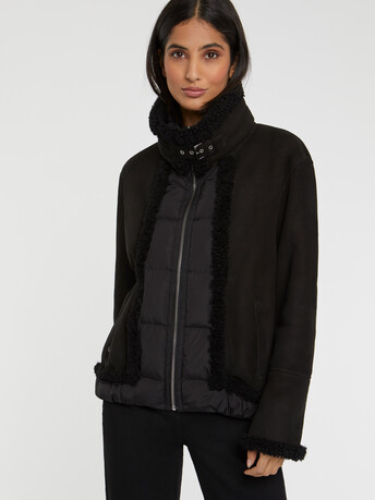 Shearling-trimmed leather jacket - Noir