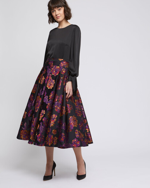 Jupe midi en jacquard floral