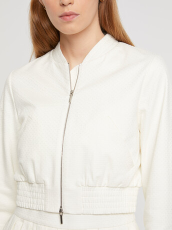 Blouson zippé en jacquard plumetis - Blanc casse