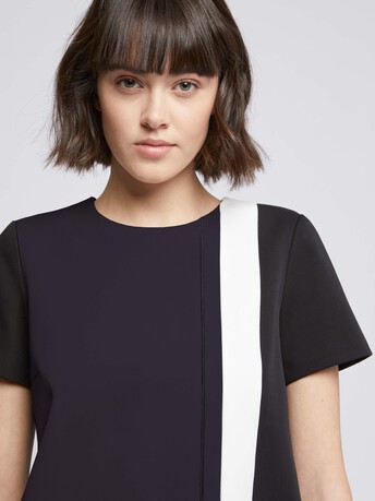 Robe graphique en tricotine stretch - Marine / noir