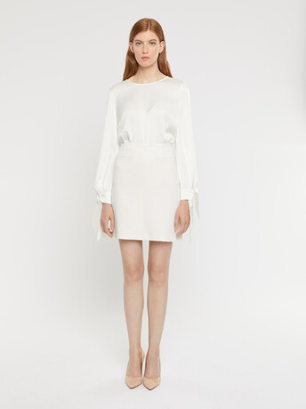 Mini-jupe droite en tweed - Blanc casse