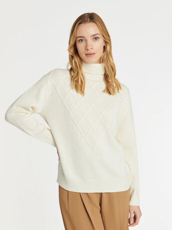 Pull col roulé en laine et cachemire - Blanc casse