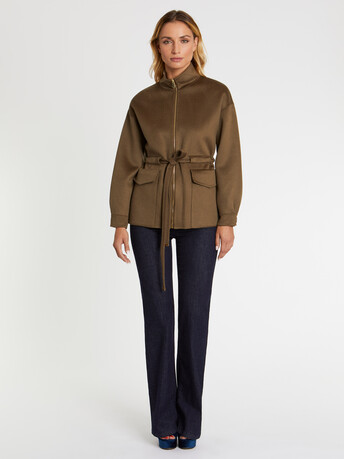 Manteau court en laine et cachemire - Kaki