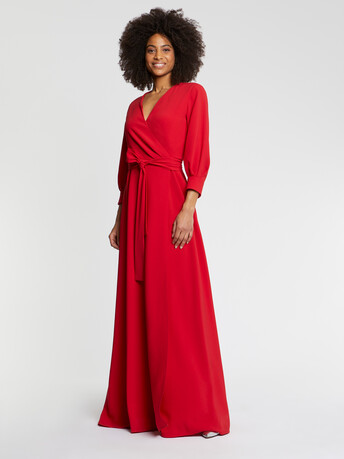 Robe longue de cérémonie en crêpe envers satin - Vermillon