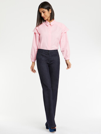 Cotton-poplin blouse with ruffled shoulders - Candy pink