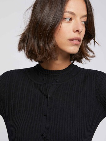 Cardigan côtelé en laine mérinos - Noir