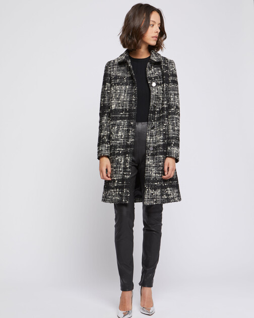 Manteau mi-long en tweed chiné