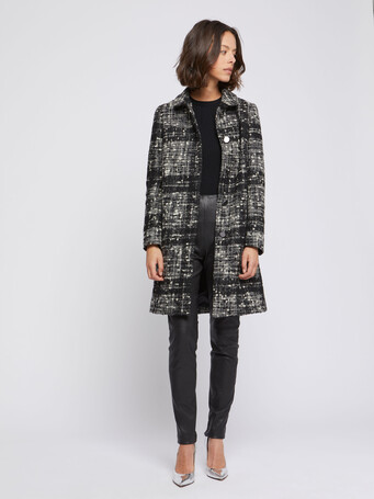 Manteau mi-long en tweed chiné - Noir