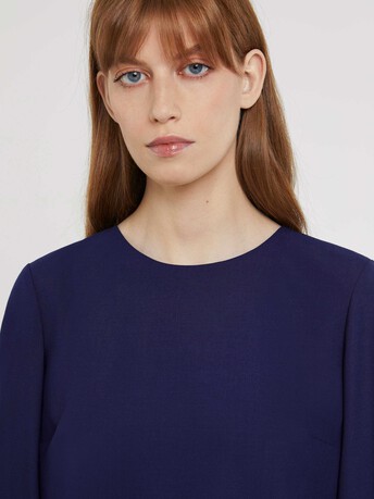 Robe courte droite en laine fine - Indigo