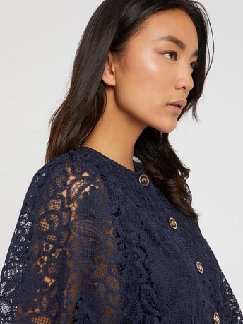 Robe courte boutonnée en dentelle - Marine
