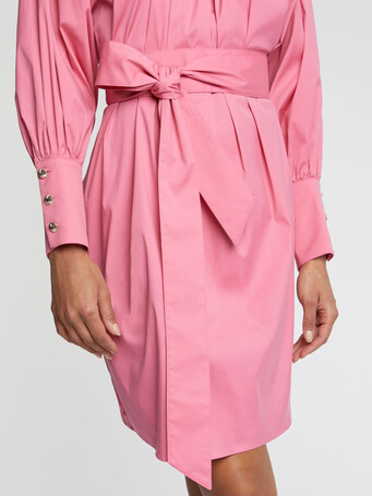 Short cotton-poplin dress with bows - Pink