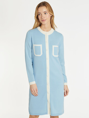 Cardigan long en laine et cachemire - Glacier / blanc casse