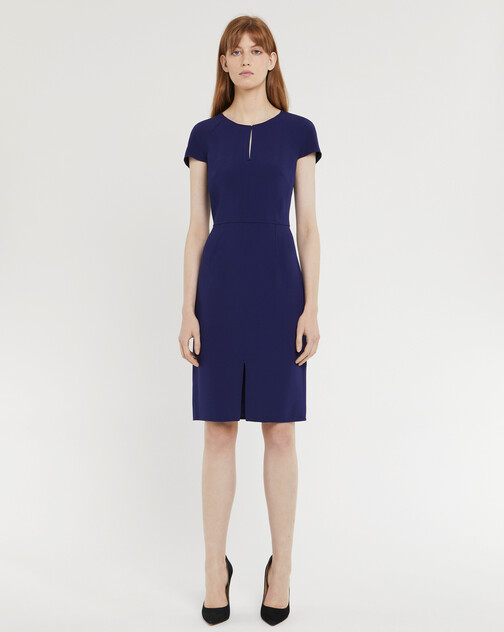 Short-sleeve straight-cut satin-back crepe dress