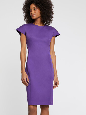Robe droite mi-longue en gabardine de coton - Cassis