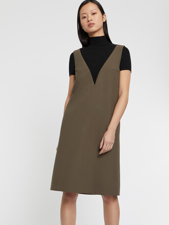 Robe courte trapèze en trompe l'œil - Kaki / noir