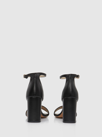 Sandales à talon en cuir lisse - Noir