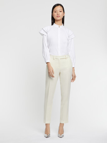 Cotton-poplin blouse with ruffled shoulders - White