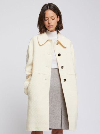 Manteau à col Claudine en laine reliéfée - Blanc casse