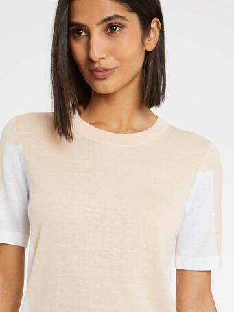 Pull en soie et coton - Dragee/blanc casse