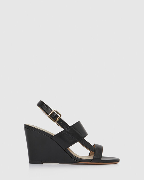 sandales compensées en cuir lisse