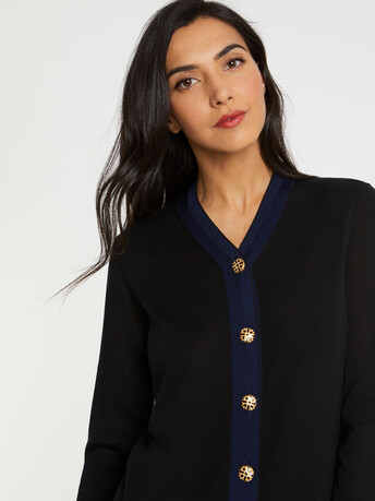 Cardigan en soie à boutons bijou - Noir / marine