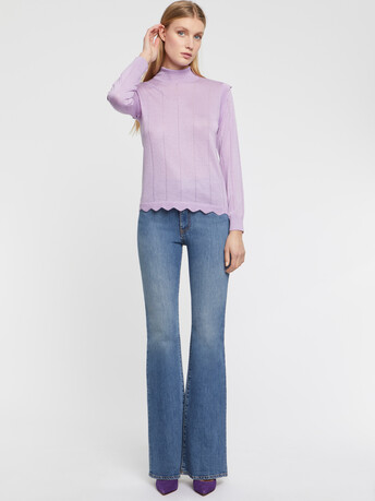 Wool and lurex turtleneck sweater with scalloped edging - Parme