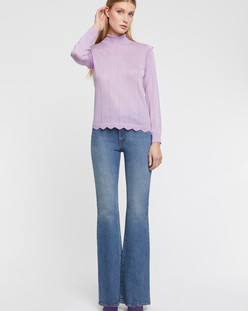 Wool and lurex turtleneck sweater with scalloped edging