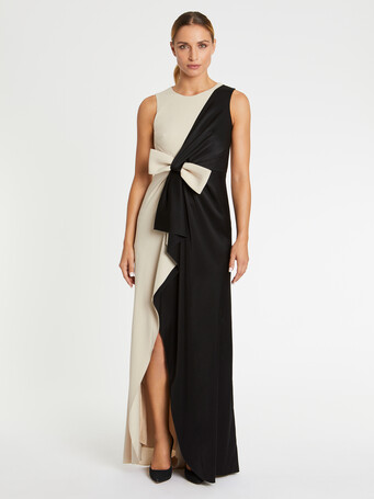 Robe longue de cérémonie à nœud - Sable / noir