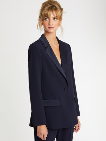 Veste de costume droite en tissu crêpe - Marine
