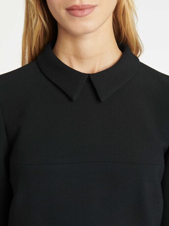 Robe trapèze col chemise en tricotine stretch - Noir