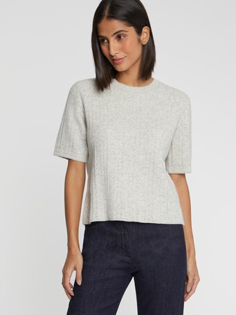 Short-sleeve mouliné-knit sweater - Gris