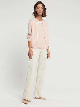 Cardigan long en laine et cachemire - Poudre / blanc casse