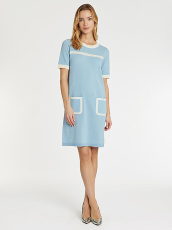 KNITTED DRESS - Glacier / blanc casse