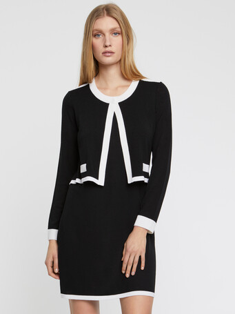 Robe courte en laine mérinos - Noir / blanc casse