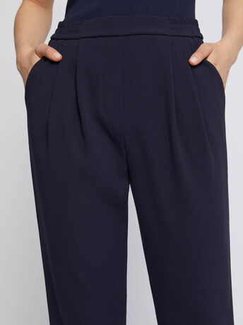 Satin-back crepe straight-leg pants - Navy blue