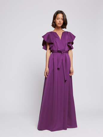 Robe longue à volants en crêpe envers satin - Violet