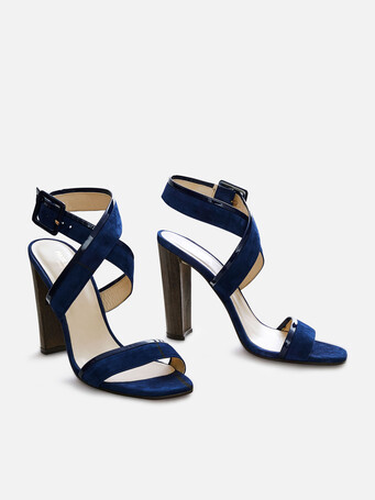 Calfskin and goatskin leather sandals - Navy blue