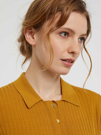 Pull polo en laine en maille côtelée - Ocre