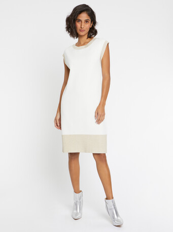 Lurex- and Milano-knit shift dress - Off white