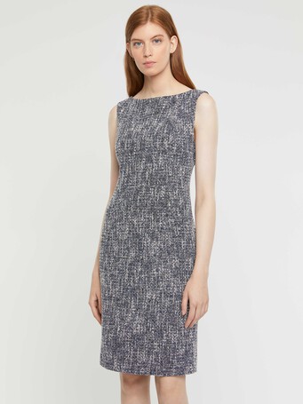 Tweed straight-cut fitted dress - Navy blue