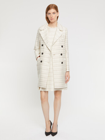 Manteau mi-long à rayures tennis et lurex - Blanc casse / marine