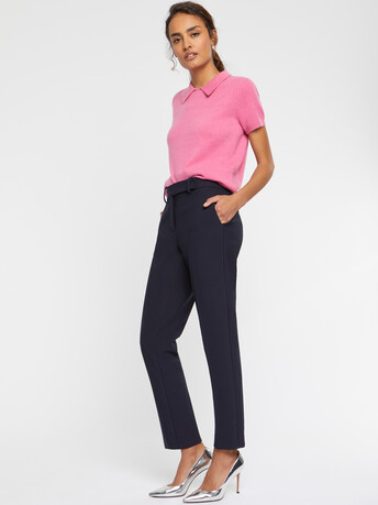 Pantalon cigarette en tricotine stretch - Marine