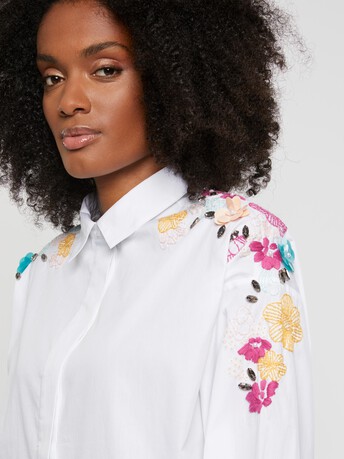 Chemise brodée en popeline de coton - Blanc