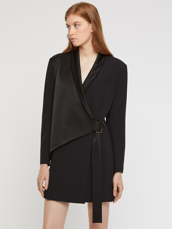 Tailored wrap satin-back crepe dress - Noir