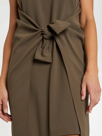 Robe nouée en crêpe envers satin - Kaki