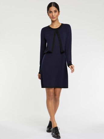 Short merino-wool dress - Marine / noir